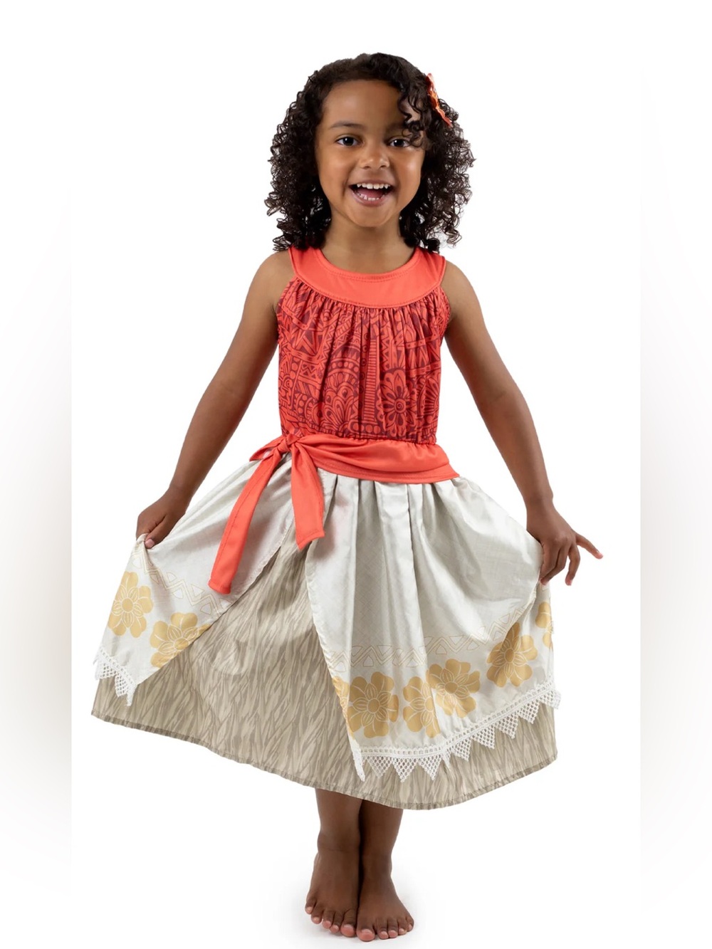 Little Adventures Moana Disney Girls Red Floral Princess Outfit Costume sz L